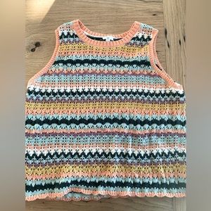 Dip Scalloped Crochet Vest Peach Turquoise Cotton Women’s Size XL Preloved‎